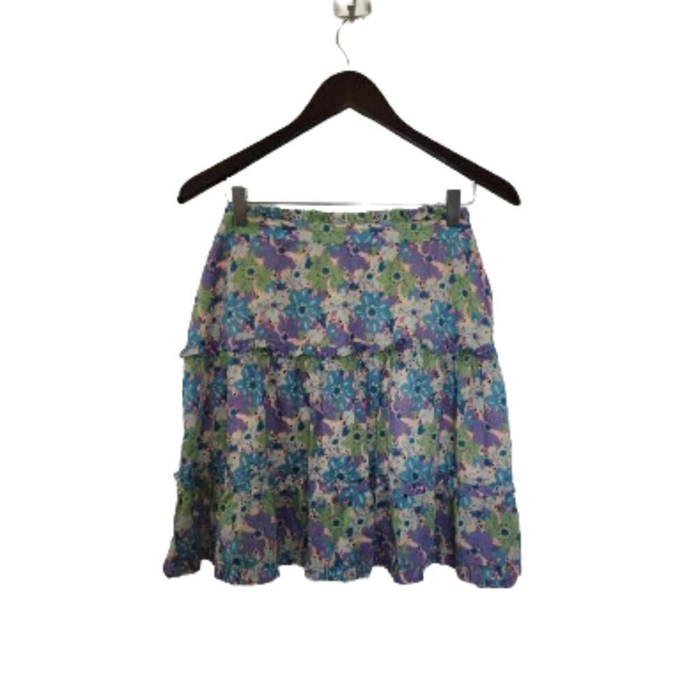 Marc Jacobs Vintage Boho Floral Ruffle Tiered Ruched Slit Scallop Mini Skirt